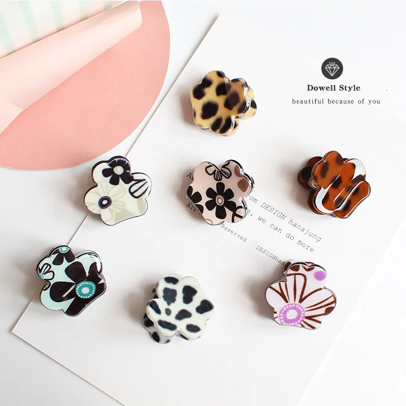 

Korean-style Ladies' Flower Hair Accessories Leopord Pattern Floral Small Grip Color Versatile GIRL'S for Kids Bang Clip