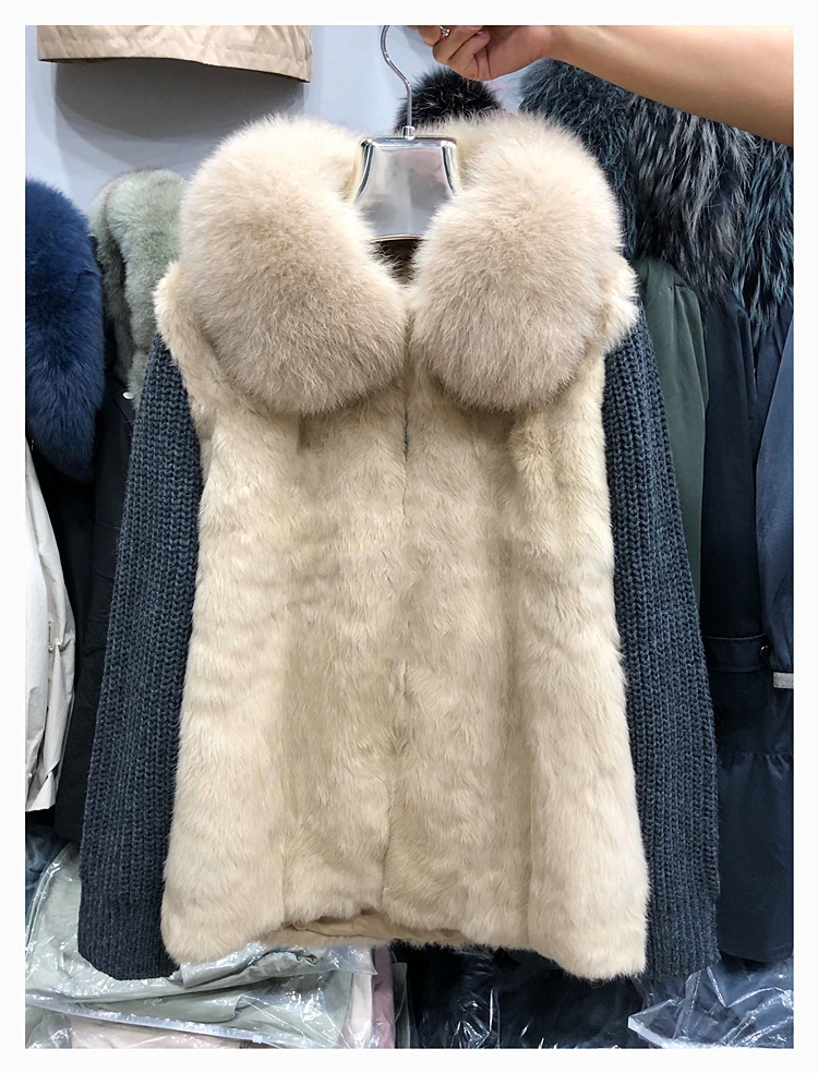 2020 New Women Rex Rabbit Parkas Fox Fur Collar 
