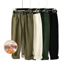 Модные зимние кашемировые прямые джинсы, женские свободные джинсовые брюки, длинные штаны с высокой талией, прямые штаны-шаровары