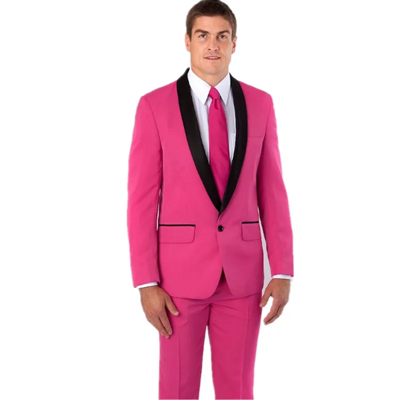 New Men's Suits Groom Tuxedos Pink Groomsmen Best Man Wedding Suits