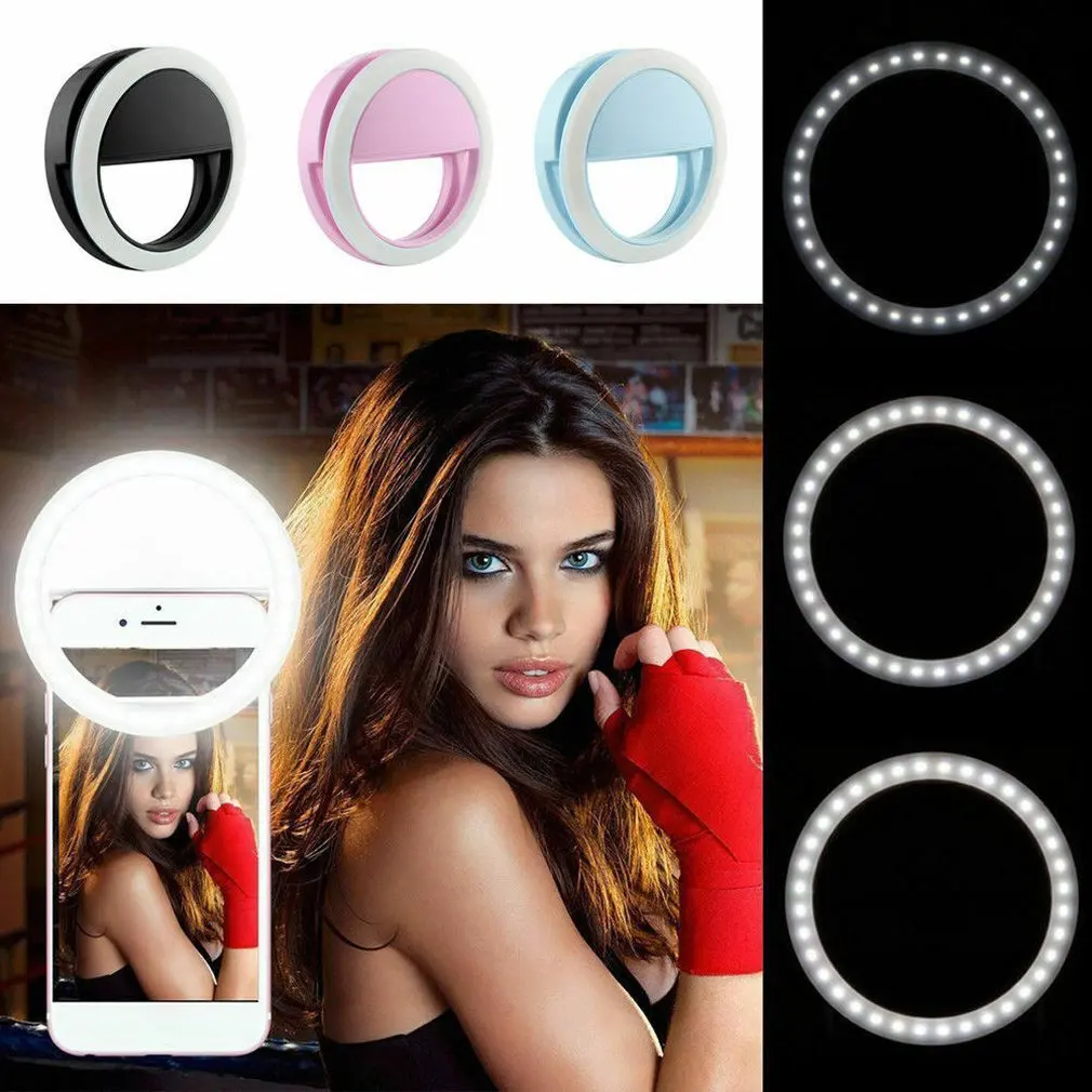 

Rechargeable Self Artifact LED Ring Fill Night Flash Light Clip For Smartphone Self-timer Light For iPhone 8 7 6 Plus Samsung