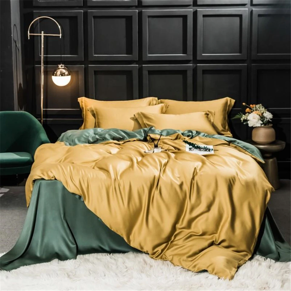 Bedding Sets Liv-Esthete Gorgeous 100% Silk Bedding Set Mulberry Silk Beauty Quilt Cover Set Bed Sheet Pillowcase Queen King Bed Linen Set flannel sheets