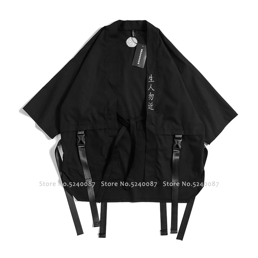 Японский Харадзюку стиль кимоно кардиган черный модные куртки Haori Самурайские халаты костюмы для косплея китайский Hanfu пальто уличная