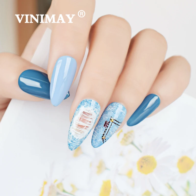 VINIMAY 18 색 청바지 블루 젤 매니큐어 바니시 네일 UV 젤락 젤 폴리쉬, 네일아트 프라이머 매니큐어 네일 젤 래크