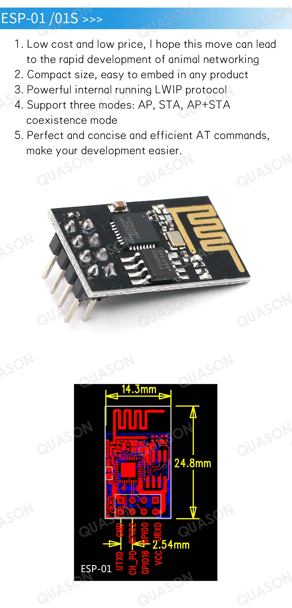 H43e56a76af884cf9b184645492b1c449h ESP8266 ESP-01/ESP-01S Adapter modułu WIFI Pobierz zestaw debugowania Link CH340C dla Arduino IDE USB do ESP8266 ESP-01s Zestaw do samodzielnego montażu
