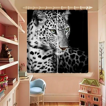 

White Snow Leopard Printed Short Curtains for Small Window Thickened Fabric Upscale Blackout Curtains for Kitchen Home Textile