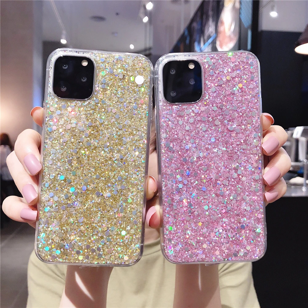Блестящий блестящий чехол для iPhone 11 Мягкий силиконовый 5 5s 6 6s 7 8 Plus X XR Xs 12 mini Pro Max SE