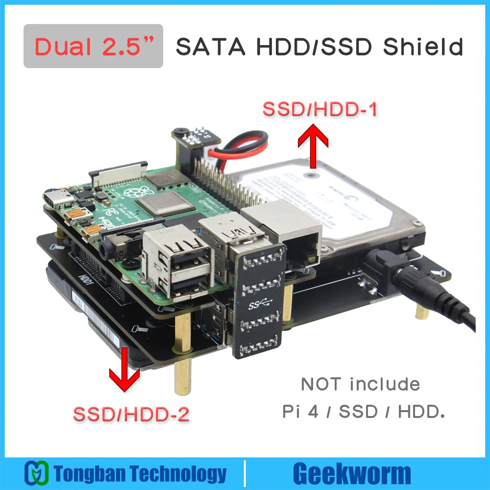 Raspberry Pi 4 Dual 2.5" Sata Hdd/ssd Shield X883 For Raspberry Pi 4