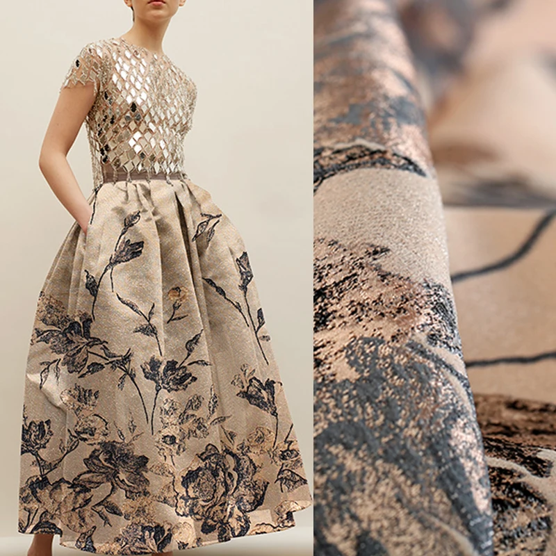 155 см шириной 240 г/м вес жаккард полиэстер коричневая ткань для осенне-весеннего платья пальто куртка E1117