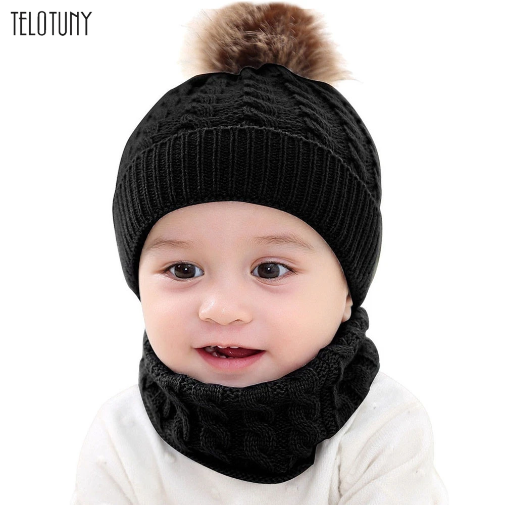 TELOTUNY/детская зимняя шапка, Модный комплект из 2 предметов для маленьких девочек и мальчиков, однотонные шапки, зимняя теплая вязаная шапочка+ шарф, теплые комплекты, 1203