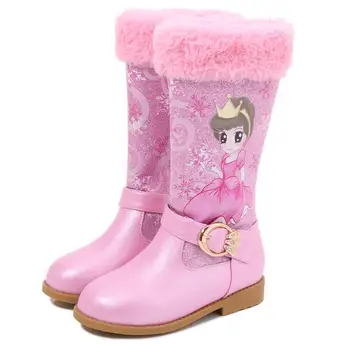 

New high quality Princess leather Boots Girls High Snow Boots Winter Martin boots for Plush Warm Shoes for girls kids Shoes Pink