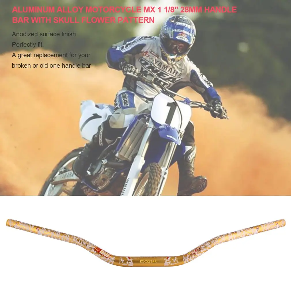 Руль мотоцикла из алюминиевого сплава Riser MX 1 1/8 дюймов 28 мм ручка жир бар с черепом цветочным узором