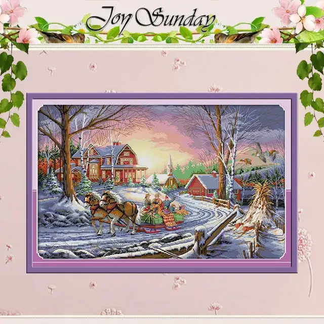 Winter Travel Patterns Counted 11CT 14CT Scenery Cross Stitch Sets DIY Chinese Cross-stitch Kit Embroidery Needlework Home Decor