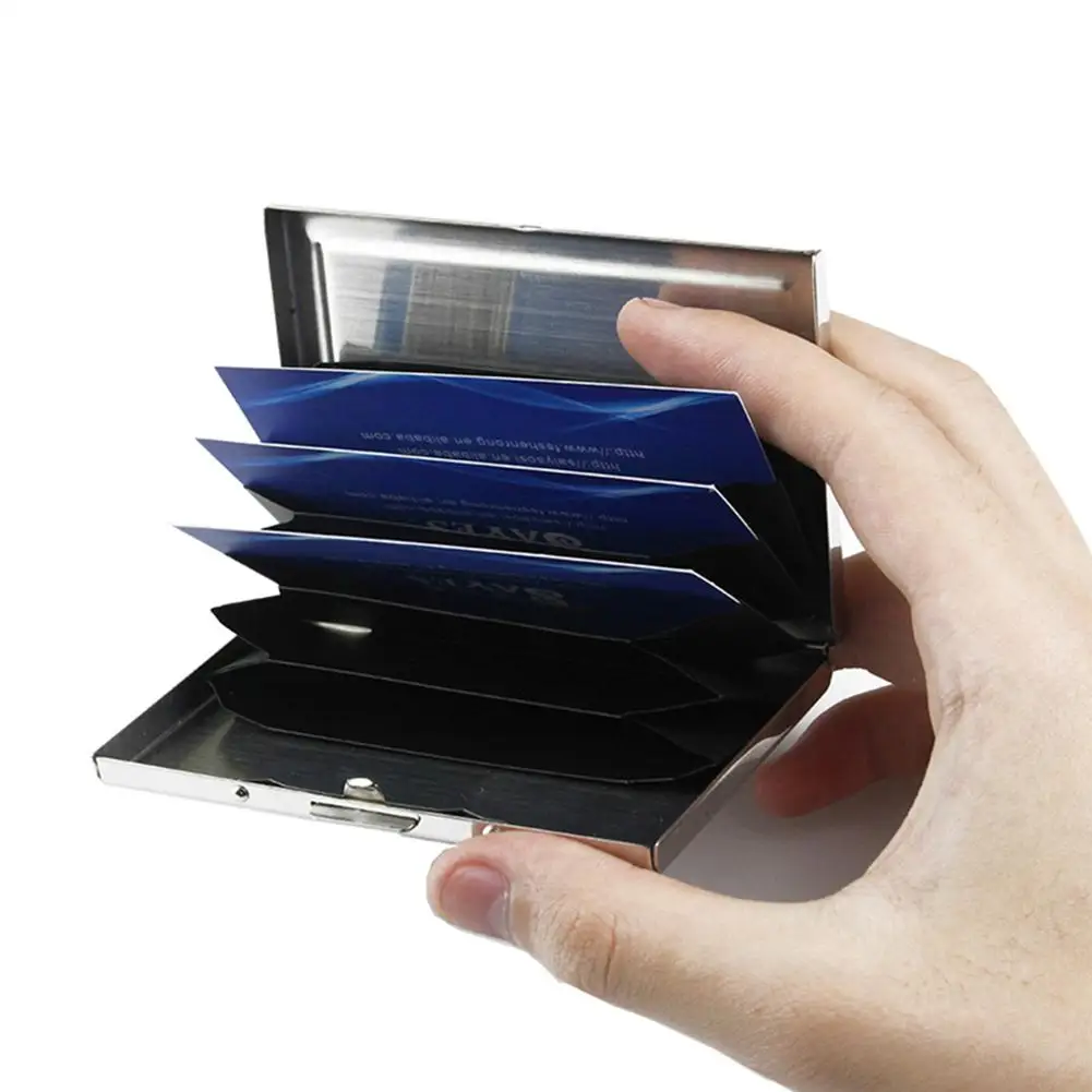 RFID держатель для карт, тонкий чехол для визиток, блокирующий кошелек для кредитных карт для мужчин и женщин из нержавеющей стали