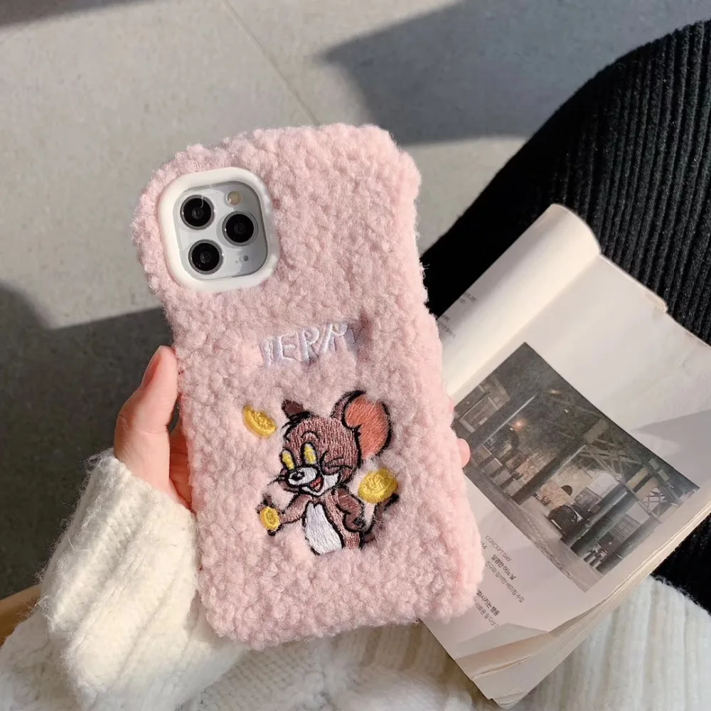 Gelandge мультфильм вышивка мех Чехлы для iPhone X XS XR 11 Pro Max 7 8 Plus теплая рука милый мягкий плюшевый Телефон задняя крышка Coque - Цвет: K