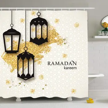 

Shower Curtain Set with Hooks 66x72 Paper Promo Cut Vintage Stars Eidalfitr Night with Abstract Design Calligraphy Invitation
