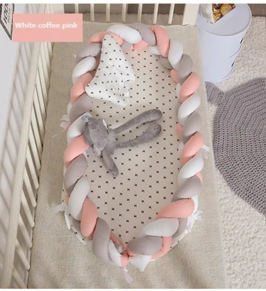 White coffee pink Многофункциональные детские гнездо кровать для новорожденных с узором из молочных бионические приманки для рыбной ловли кровать, детская кроватка BB спальный кровать-экспонат дорожная кровать с Бампером для сна - Цвет: White coffee pink