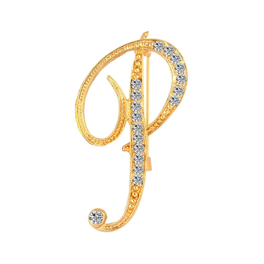 P 1 Pcs Pins Best Alphabet Letter A-Z Pins Trendy Metal Fashion New Hot Sale Gold-Tone Initial Letter Fashion Brooch Pins - Окраска металла: P