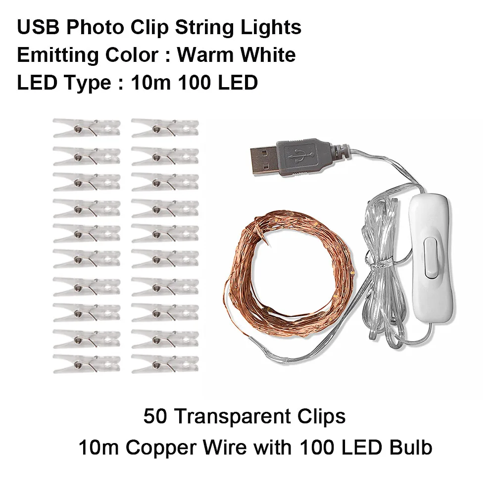 2 м/5 м/10 м зажим для фото USB светодиодный гирлянды сказочные огни наружная гирлянда на батарейках рождественские украшения вечерние, свадебные, рождественские