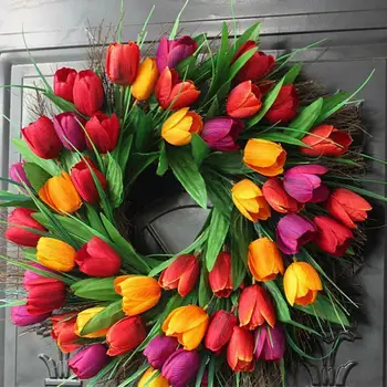 

30CM Artificial Flower Tulip Wreath Door Garland Home Garden Wall Art Decor Wedding Decoration DIY Gift Scrapbooking Craft Fake