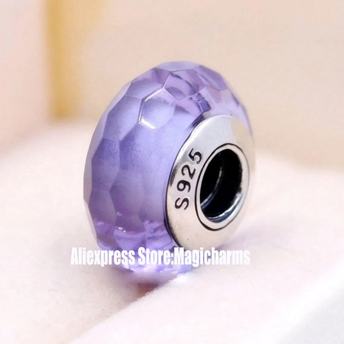 

925 Sterling Silver Violet Fascinating Faceted Murano Glass Charm Bead For Pandora European Jewelry Bracelet