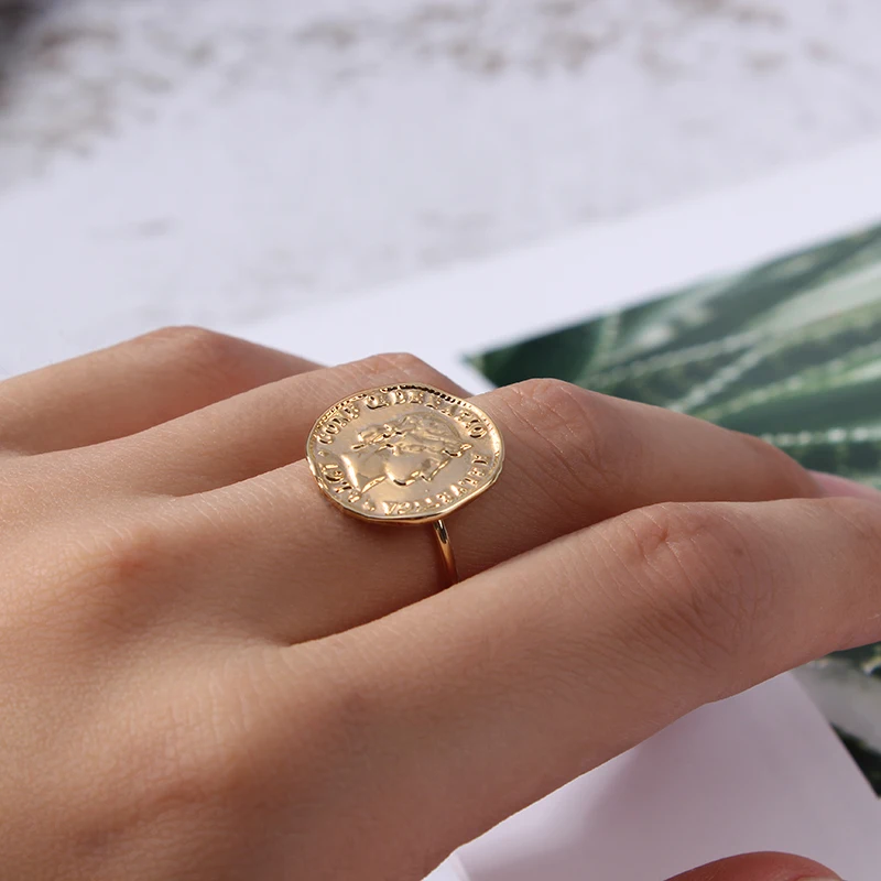 Круглое Открытое кольцо в стиле ретро queen Elizabeth, золотое, медное, для лица, доллар мира, монета, Открытое кольцо для женщин, ювелирные изделия, Прямая поставка