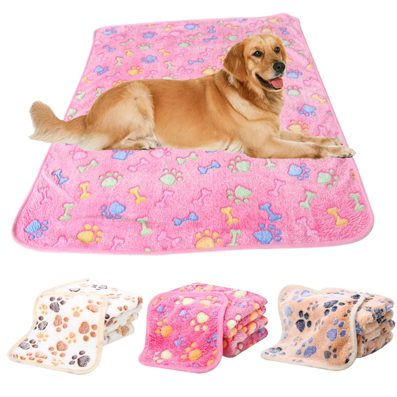 Pet Supplies Dog Cat Sleeping Bed Cushion Blanket Pad Coral Velvet Paw Pattern Kennel Mat Cute