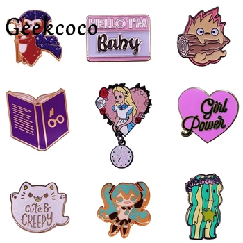 

20pcs/lot J1315 Geekcoco Cartoon Brooches Couple Enamel Pins Clothes Collar Lapel Pin Bag Metal Badges Jewelry For Lover