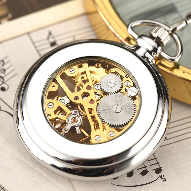 Vintage Watch Necklace Steampunk Skeleton Mechanical Fob Pocket Watch Clock Pendant Hand-winding Men Women Chain Gift