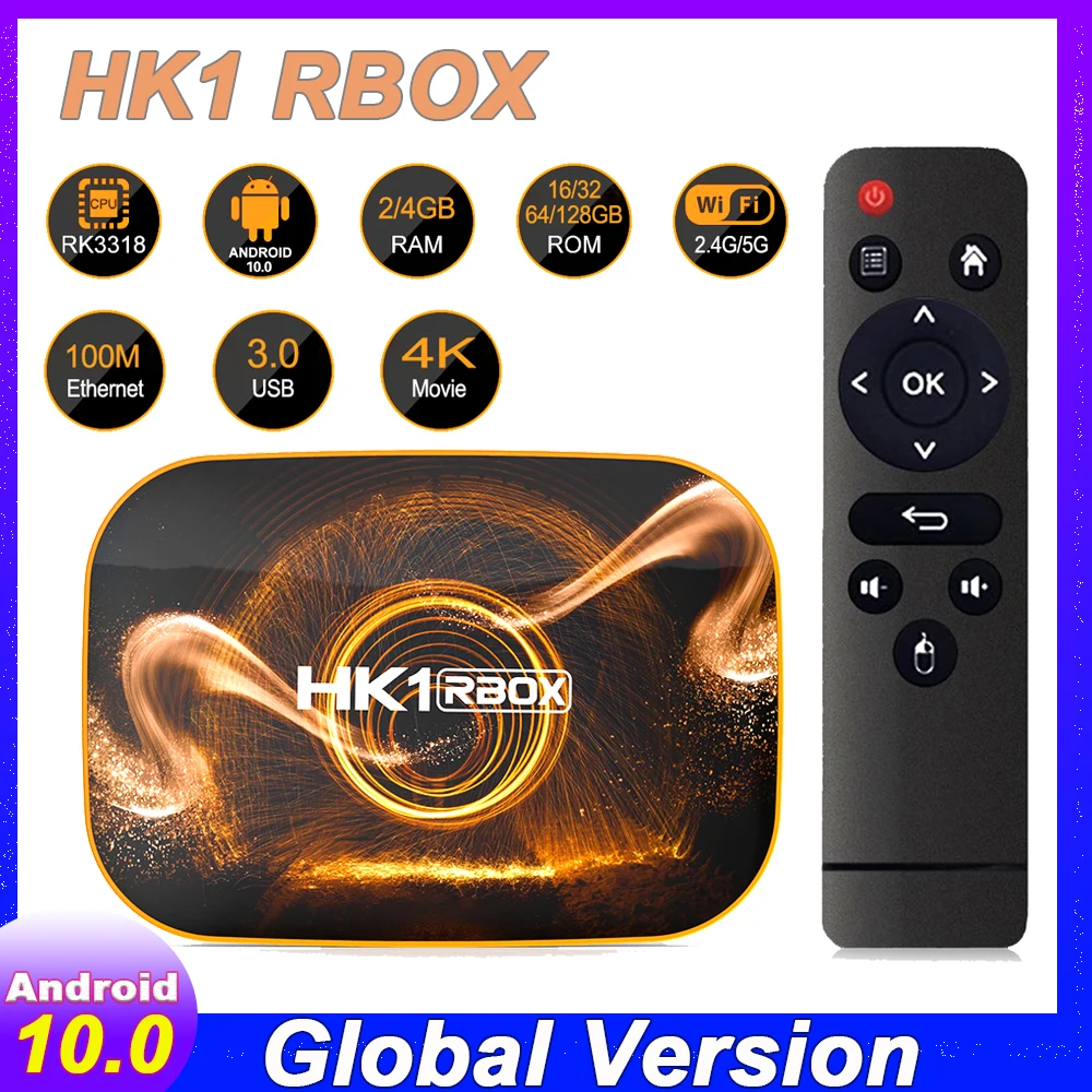 ТВ приставка HK1 RBOX R1 Android 10 телеприставка 2 ГБ/4 ГБ/64 ГБ RK3318 4K Smart TV медиаплеер PK T95 H96