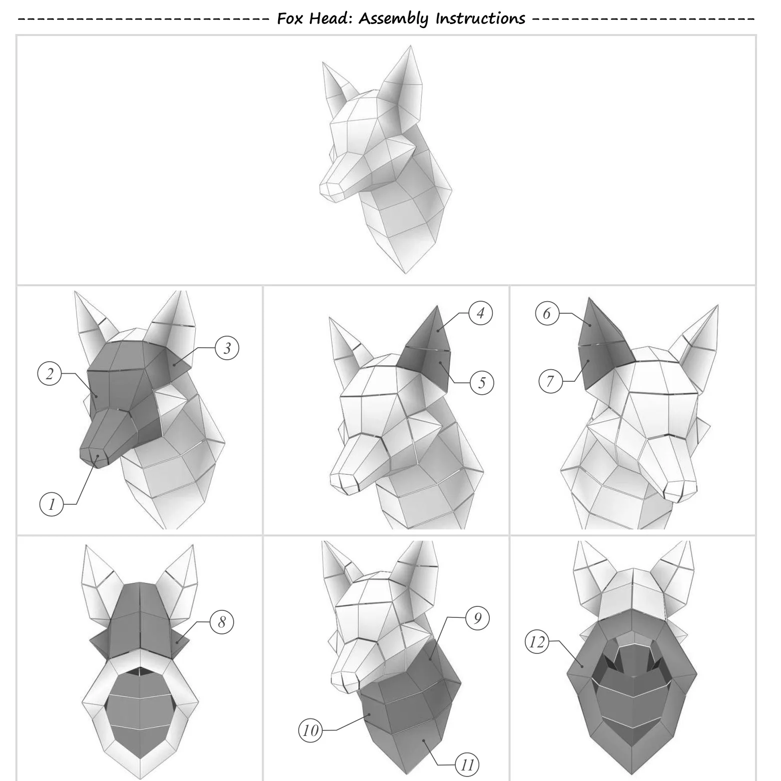 Голова лисы 3D бумажная модель Геометрическая ручная работа DIY бумажная резка домашние украшения креативная игрушка