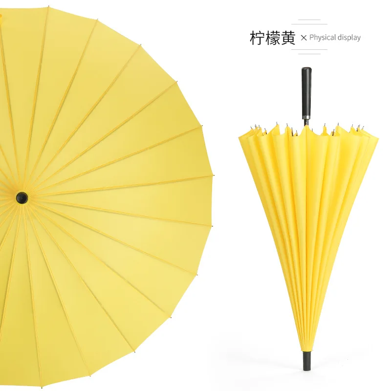 Women's Parapluie Business Umbrella Men Quality 24K Strong Windproof Glassfiber Frame Wooden Long Handle Umbrella - Цвет: yellow