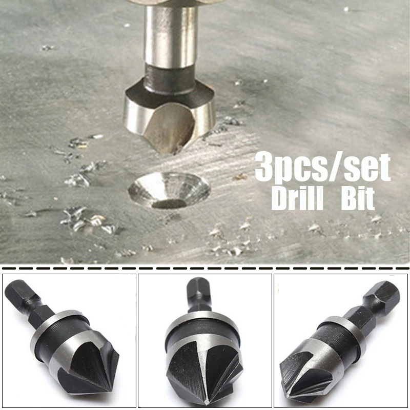 3 X Hex Countersink Boring Set for Wood Metal Quick Change Drill Bit Tool RDB pn