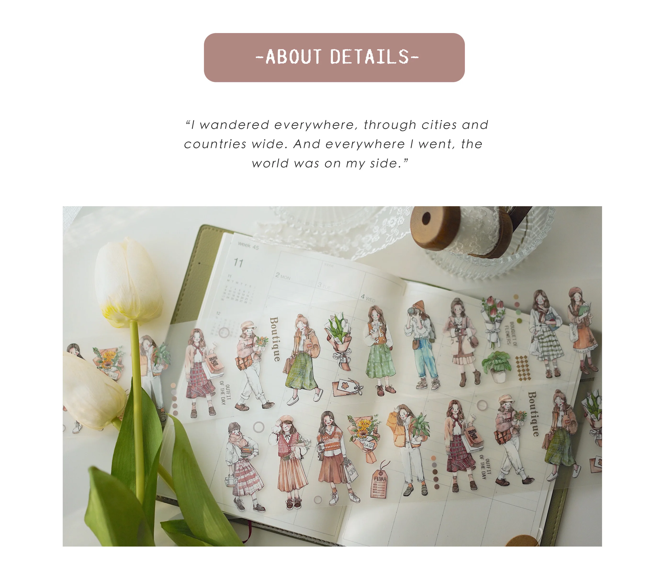 Vinatge nehmen Sie einen Spaziergang Mädchen 02 Washi Pet Tape für Karten herstellung DIY Scrap booking Plan Aufkleber – Detail 8