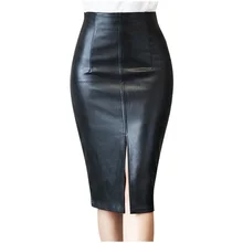 

Women Sexy Slim Solid Black Temperament High Waist Split Skirts 2021 Spring Autumn Korean Style Pencil Leather Skirt OL Formal