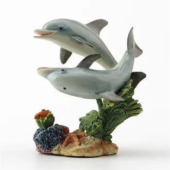 

Sales Creative Art Sculpture Two Dolphins Statue Animals Figurine Resin Art&Craft Home Decoration R1832