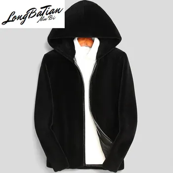 

Winter Men Real Sheep Shearing Wool Coat Fur Hooded Plus Size Short Coats and Jackets Man LSY080110 KJ908