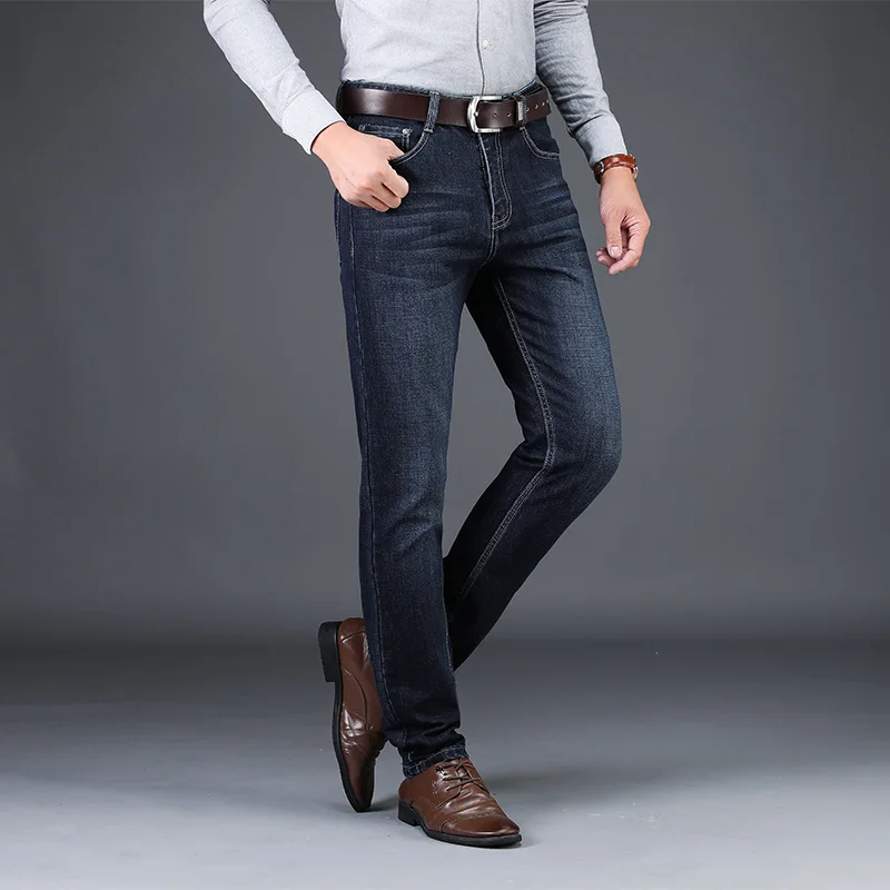 Джинсы мужские деловые повседневные Стрейчевые брюки прямые плотные длинные