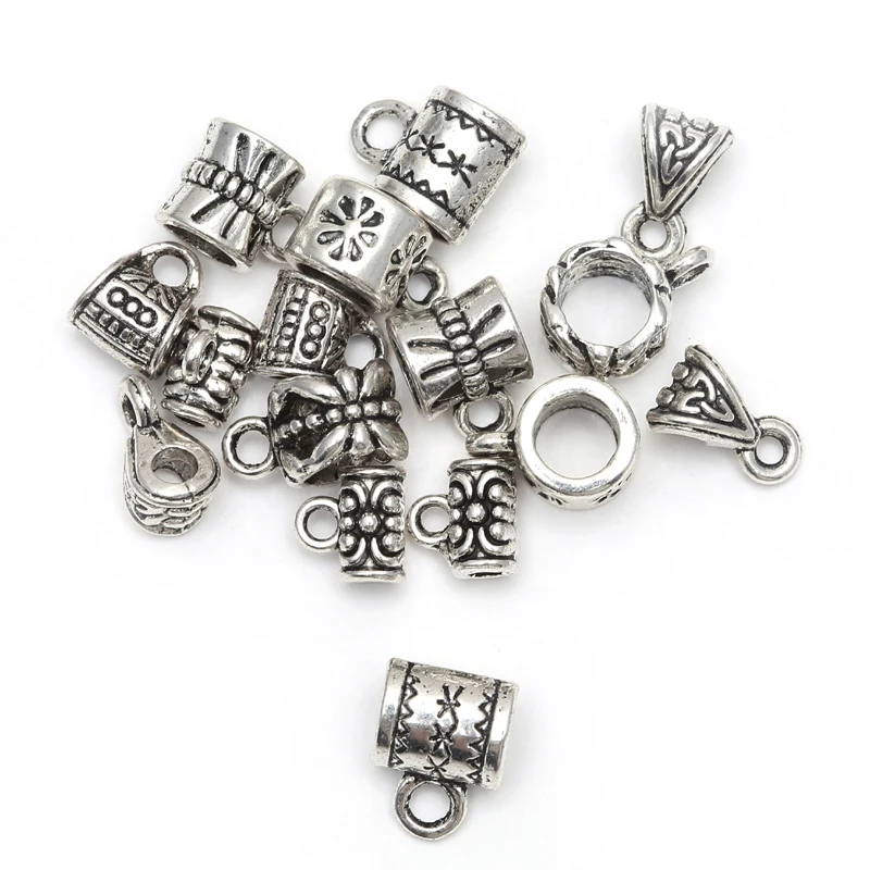 

50 Pcs/lot Fashion Flower Pattern Beads Tibetan Silver Big Hole Beads for Jewelry Making Women Bracelet Accessories