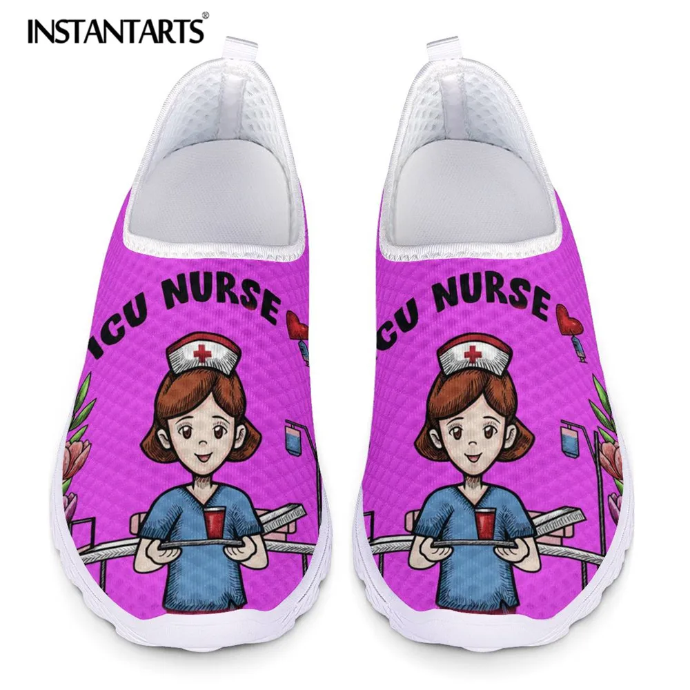 INSTANTARTS Summer Slip On Nursing Shoes Women ICU Nurse Print Mesh