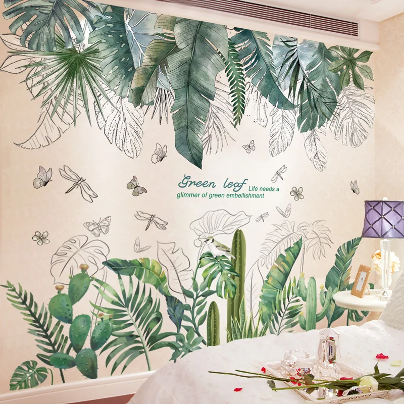 

[SHIJUEHEZI] Tropical Tree Leaves Wall Stickers DIY Nordic Style Plant Wall Decals for Living Room Bedroom Decoration