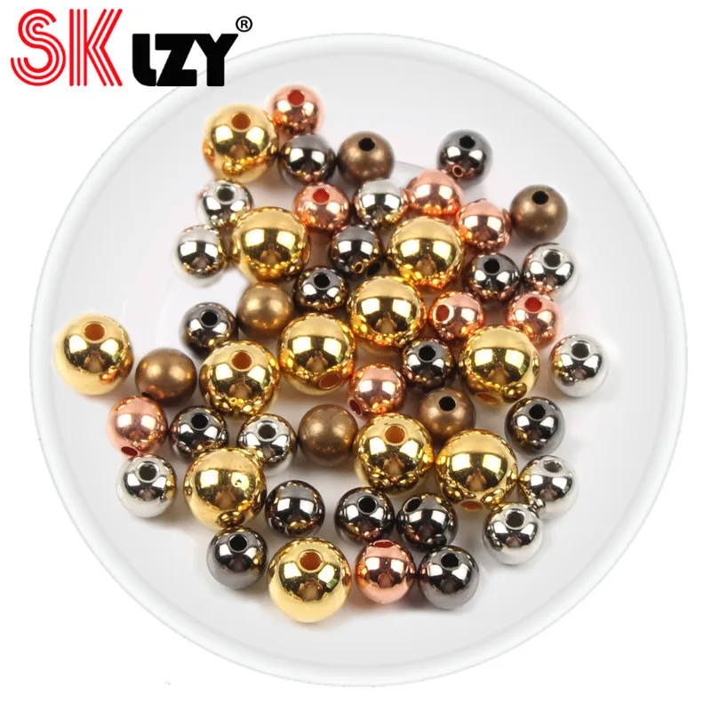200PCS 3/4/5/6/8/10/12MM Gold Color CCB Acrylic Beads Round Loose Spacer For Jewelry Making DIY Accessories | Украшения и