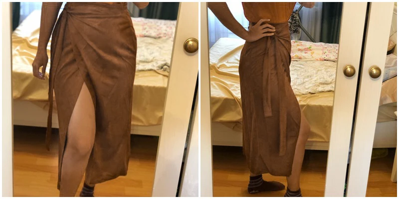 Office suede leather long skirt female autumn and winter high waist split sexy skirt service ladies long skirt