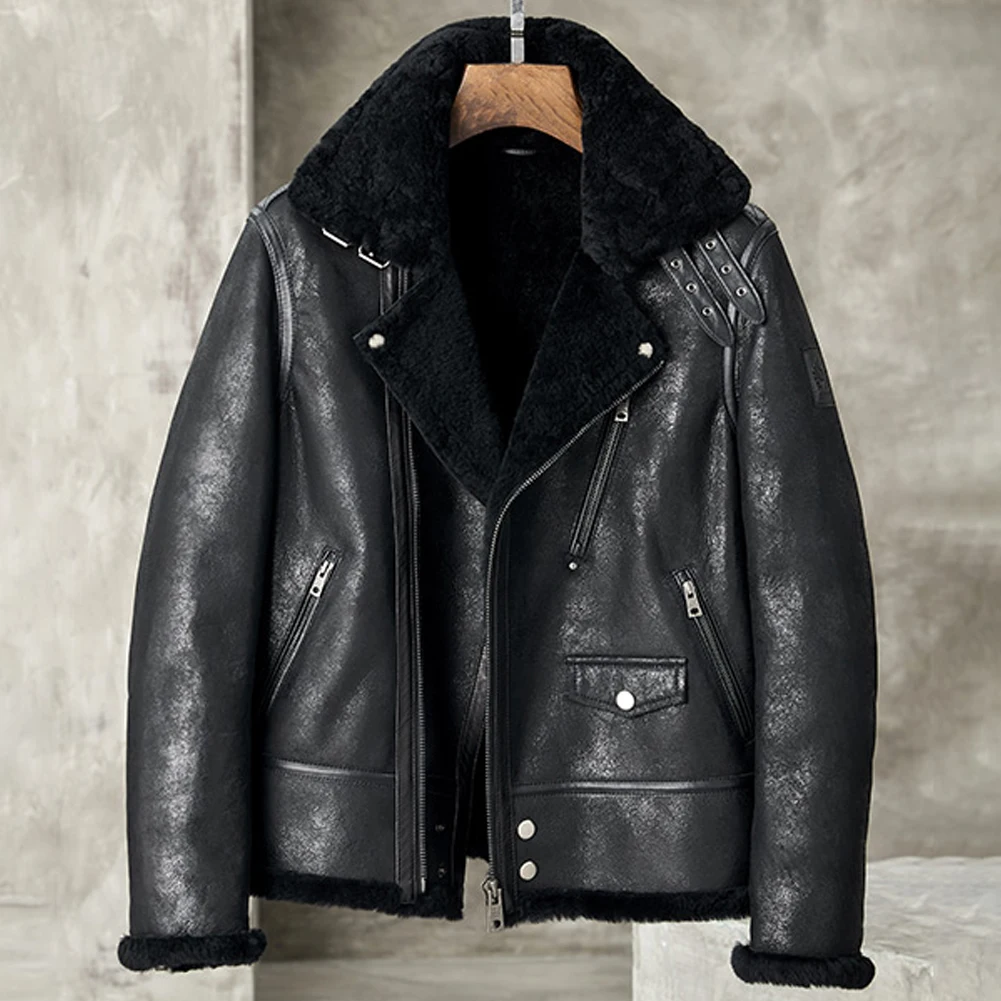 Men's Shearling Jacket B3 Bomber Jacket Men Genuine Leather Coat Black » Denny&Dora Shearling Jacket