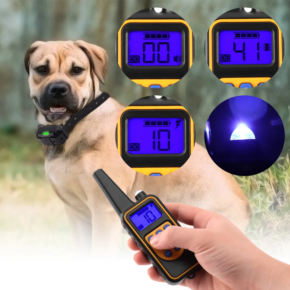 800m Electric Dog Training Collar Pet Waterproof Rechargeable Collar LCD Display Remote Control Vibration Shock Collar LED Light