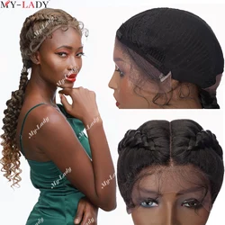 My-Lady 25'' Synthetic Box Braided Lace Wigs Lace Front Wig Dutch Twins Braid Wig With Baby Hair Black Women's Hand Braided Wig