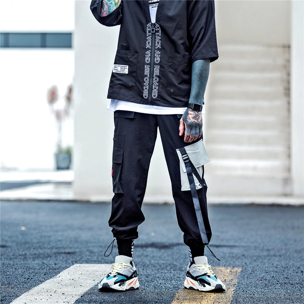 

2019 Fashion Streetwear Hiphop cargo Pants Men Tactical Harem Army Military trousers Sweatpant black Punk Baggy ribbon