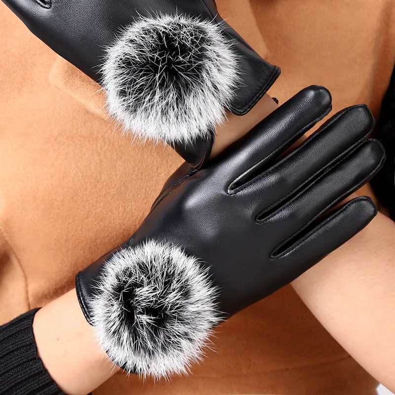 1 пара красивые меховые Шаровые перчатки из искусственной кожи для зимних перчаток брендовые перчатки Luvas женские перчатки женские теплые перчатки