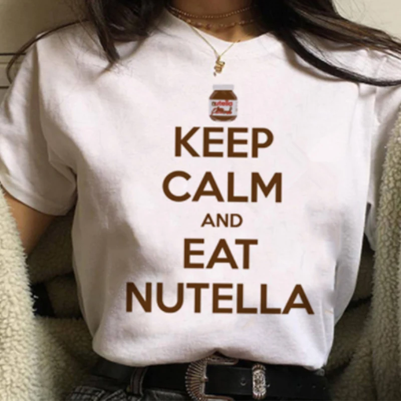 Lus Los, новинка, летняя женская футболка, Nutella, футболка с мультяшным принтом, Футболка Harajuku, футболка, Забавные топы, футболка, летние милые женские футболки