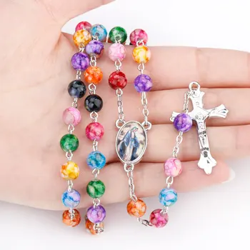 

10pcs vintage Madonna tricolour pearl rosary necklace Beaded Necklace Virgin Mary Centrepieces Christian Necklace Jewelry